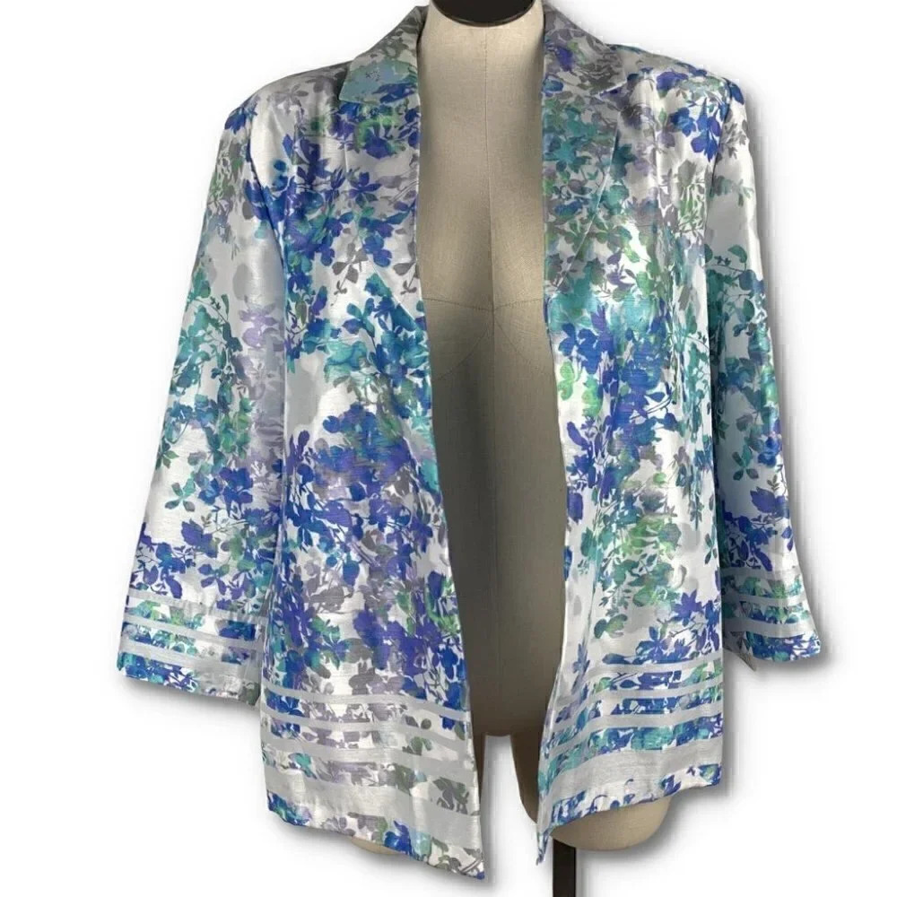 Alison Daley blazer size 18 multicolored floral watercolor bright pastel Easter